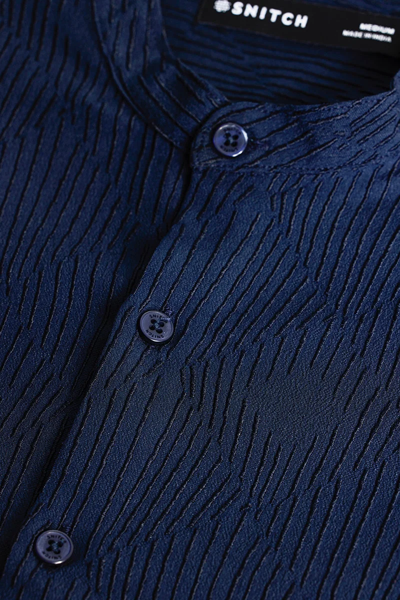 SNITCH Navy Textured Mandarin Shirt